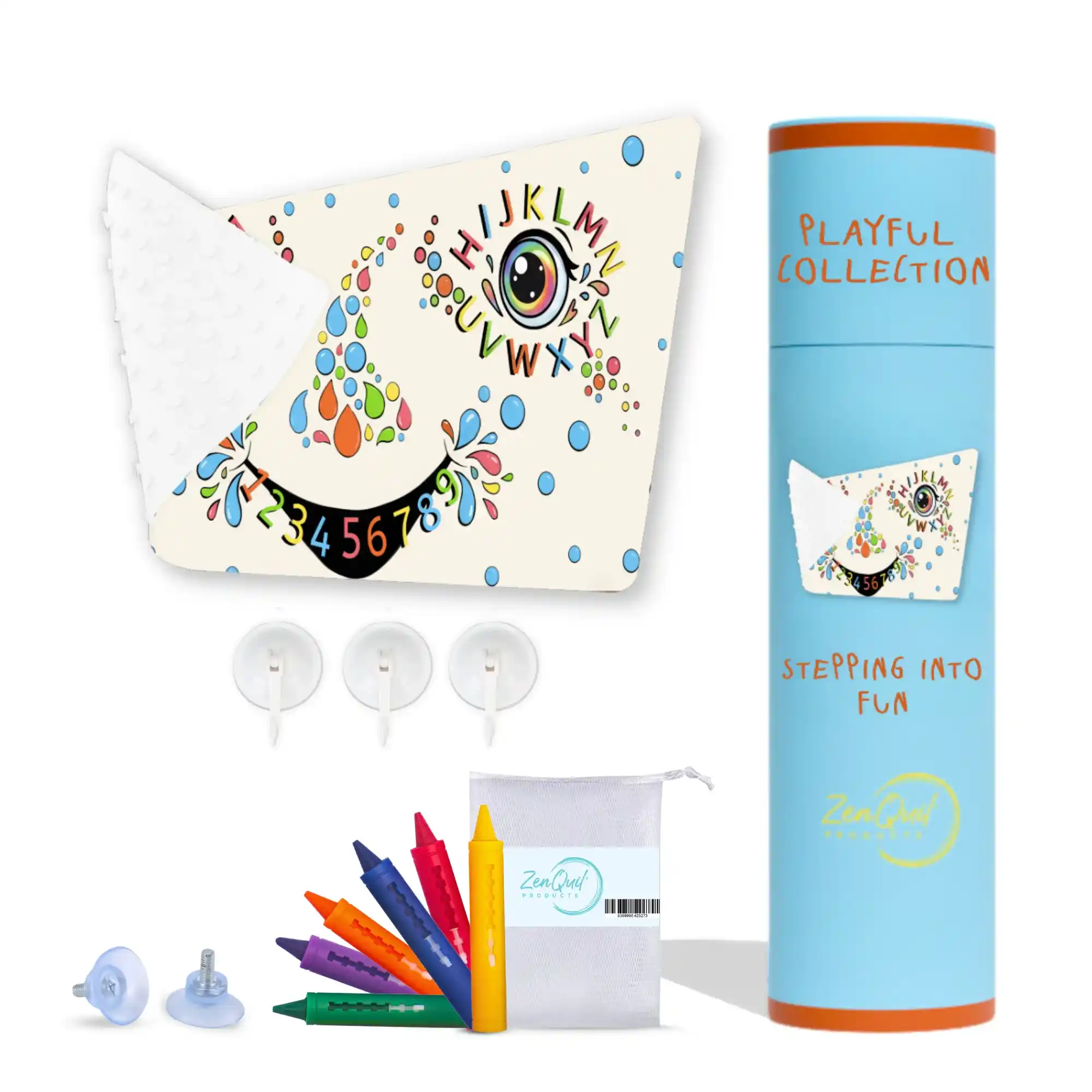 Child Playful Smile and Learn Bath Mat with Crayons