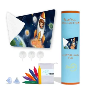 Child Playful Spaceship Rcoket Ship Bath Mat with Crayons